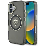 Husa de protectie Guess IML Metal Mountain Logo MagSafe (GUHMP16SHFGTMSLSK) compatibil cu iPhone 16, Negru