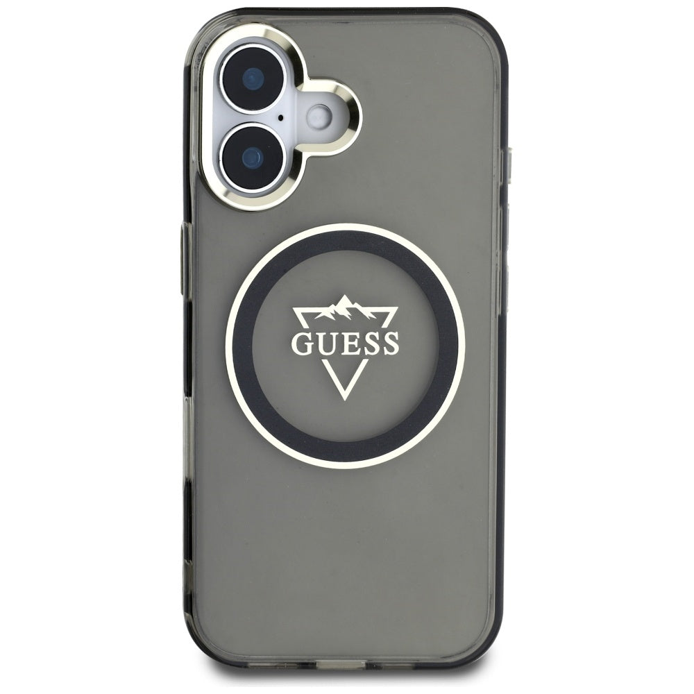 Husa de protectie Guess IML Metal Mountain Logo MagSafe (GUHMP16SHFGTMSLSK) compatibil cu iPhone 16, Negru