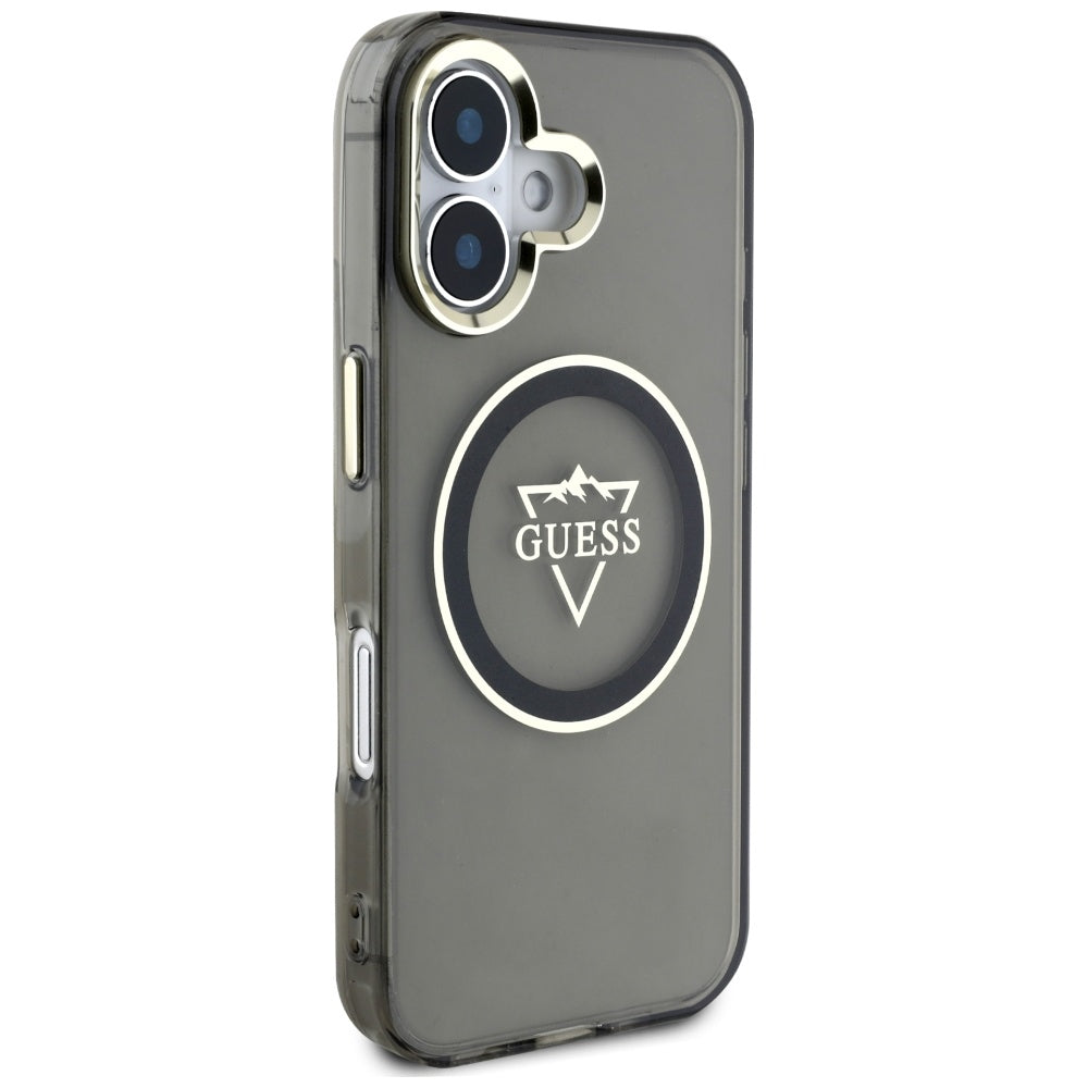 Husa de protectie Guess IML Metal Mountain Logo MagSafe (GUHMP16SHFGTMSLSK) compatibil cu iPhone 16, Negru