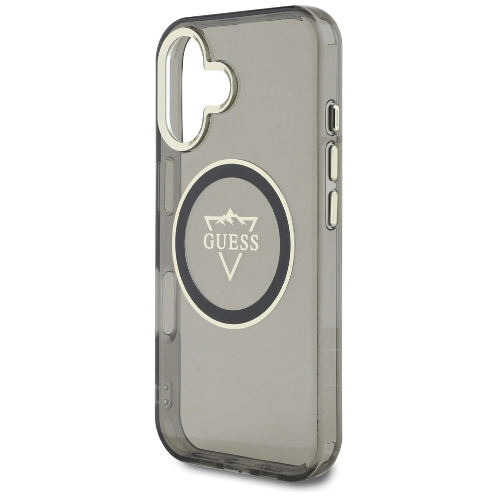 Husa de protectie Guess IML Metal Mountain Logo MagSafe (GUHMP16SHFGTMSLSK) compatibil cu iPhone 16, Negru