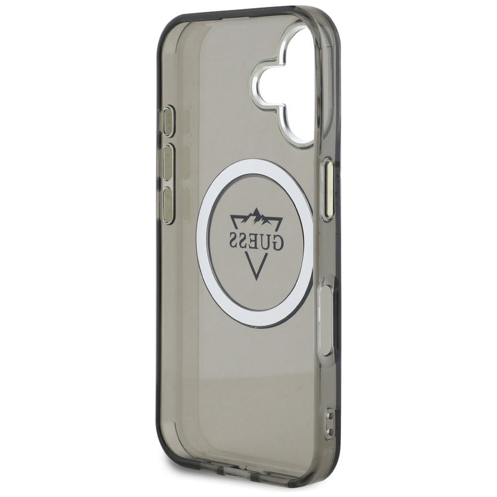 Husa de protectie Guess IML Metal Mountain Logo MagSafe (GUHMP16SHFGTMSLSK) compatibil cu iPhone 16, Negru