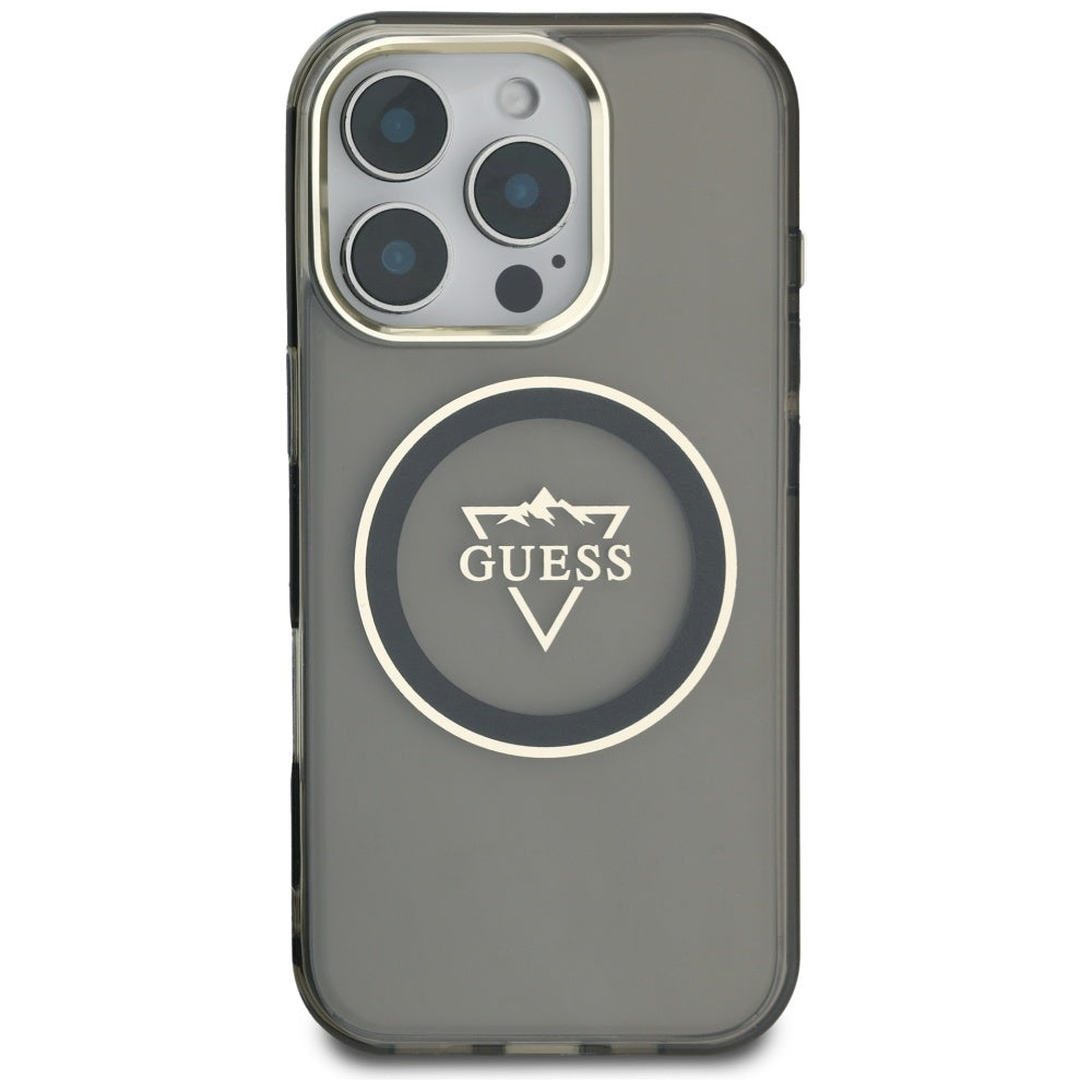 Husa de protectie Guess IML Metal Mountain Logo MagSafe (GUHMP16LHFGTMSLSK) compatibil cu iPhone 16 Pro, Negru