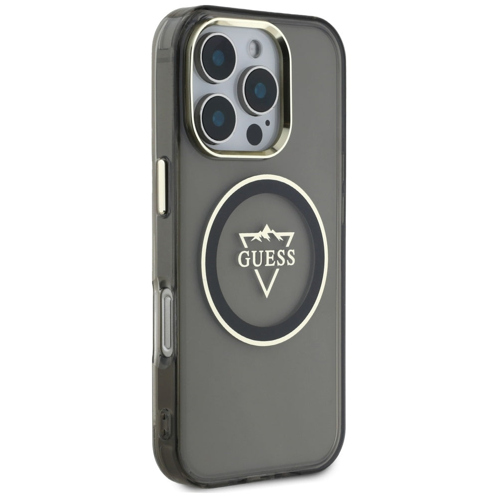 Husa de protectie Guess IML Metal Mountain Logo MagSafe (GUHMP16LHFGTMSLSK) compatibil cu iPhone 16 Pro, Negru