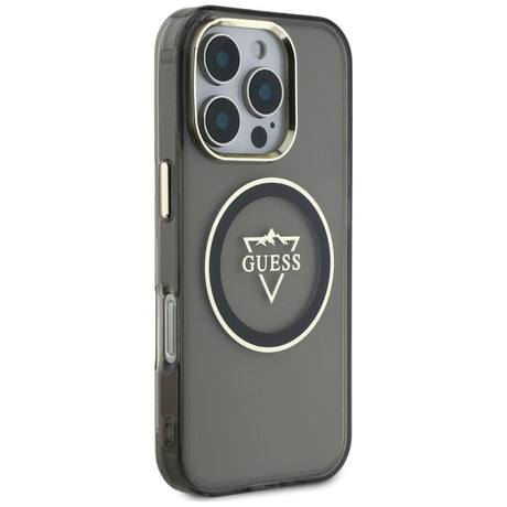 Husa de protectie Guess IML Metal Mountain Logo MagSafe (GUHMP16LHFGTMSLSK) compatibil cu iPhone 16 Pro, Negru