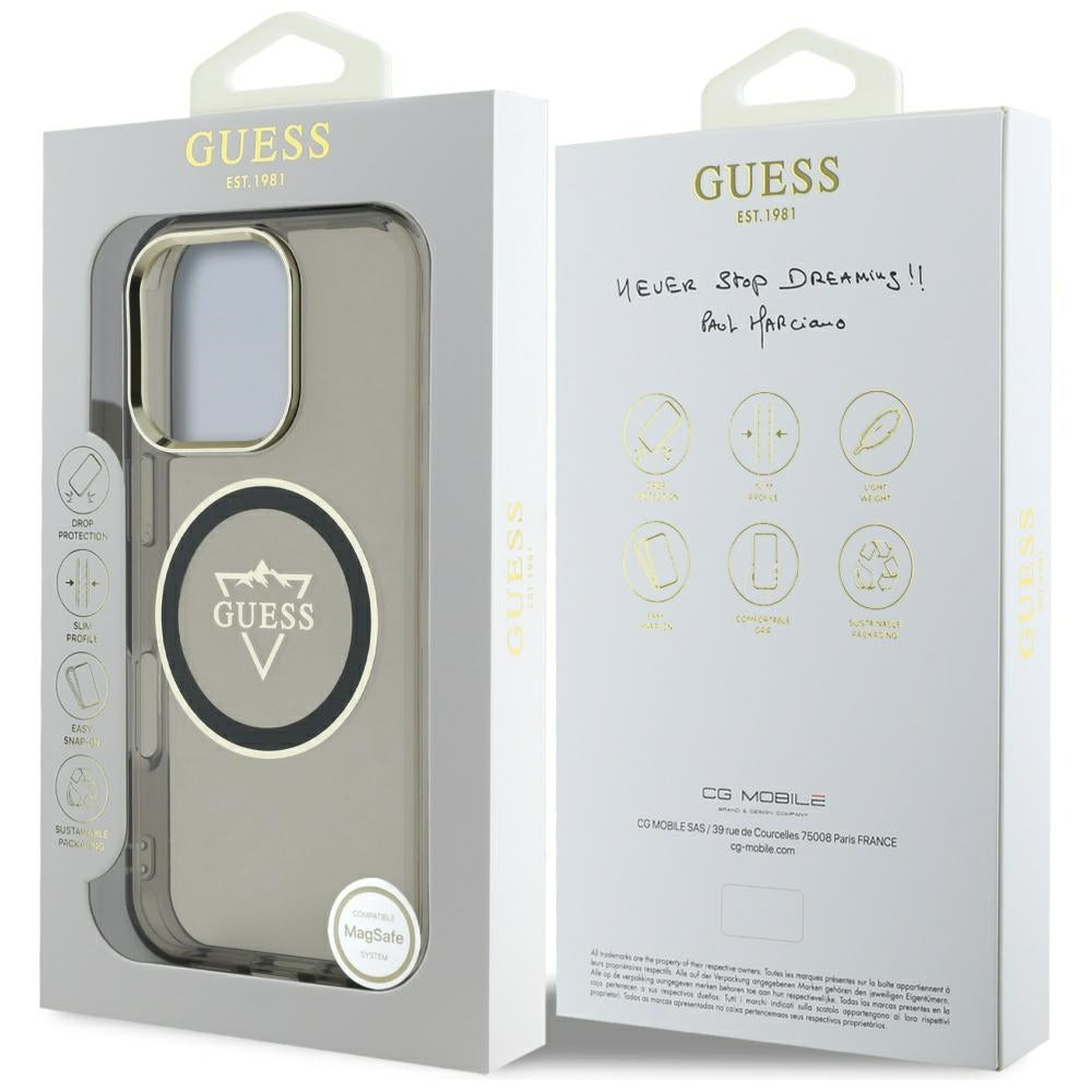 Husa de protectie Guess IML Metal Mountain Logo MagSafe (GUHMP16XHFGTMSLSK) compatibil cu iPhone 16 Pro Max, Negru