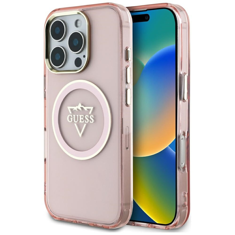 Husa de protectie Guess IML Metal Mountain Logo MagSafe (GUHMP16XHFGTMSLSP) compatibil cu iPhone 16 Pro Max, Roz