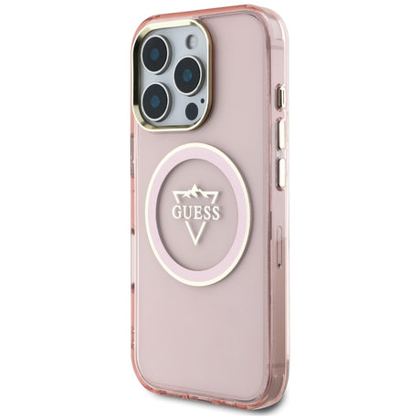 Husa de protectie Guess IML Metal Mountain Logo MagSafe (GUHMP16XHFGTMSLSP) compatibil cu iPhone 16 Pro Max, Roz