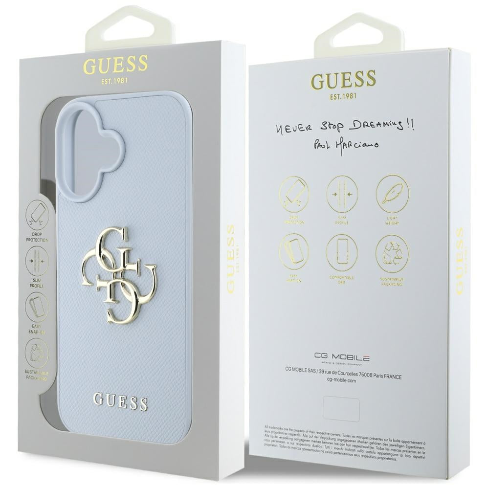 Husa de protectie Guess Hardcase Grained Big 4G Logo Small Classic Logo (GUHCP16SPGT4MBB) compatibil cu iPhone 16, Albastru
