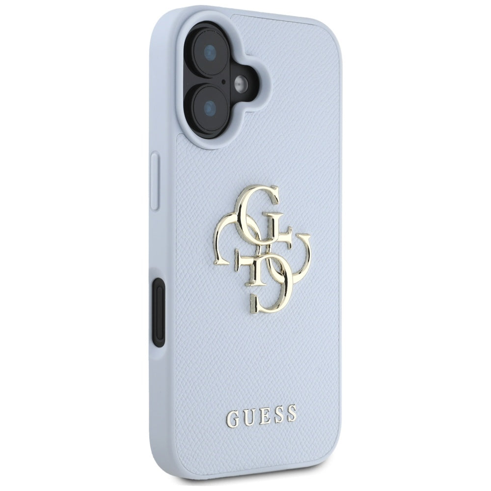 Husa de protectie Guess Hardcase Grained Big 4G Logo Small Classic Logo (GUHCP16SPGT4MBB) compatibil cu iPhone 16, Albastru