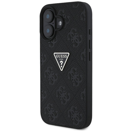 Husa de protectie Guess Leather Hot Stamp 4G Pattern Triangle Metal Logo (GUHCP16SPGP4STRK) compatibil cu iPhone 16, Negru
