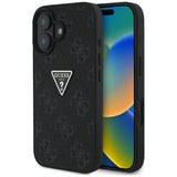Husa de protectie Guess Leather Hot Stamp 4G Pattern Triangle Metal Logo (GUHCP16SPGP4STRK) compatibil cu iPhone 16, Negru