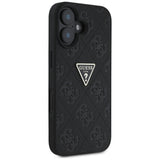 Husa de protectie Guess Leather Hot Stamp 4G Pattern Triangle Metal Logo (GUHCP16SPGP4STRK) compatibil cu iPhone 16, Negru