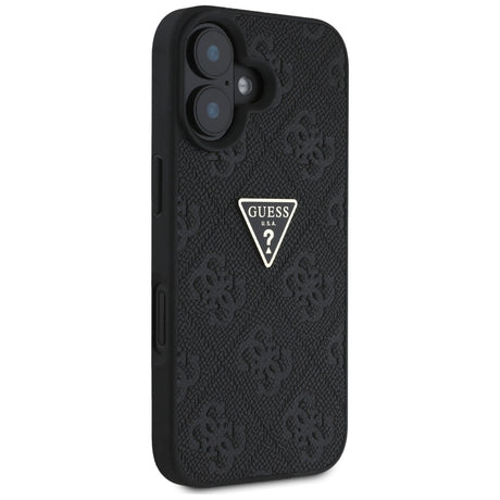 Husa de protectie Guess Leather Hot Stamp 4G Pattern Triangle Metal Logo (GUHCP16SPGP4STRK) compatibil cu iPhone 16, Negru
