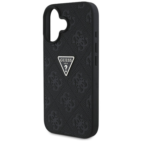 Husa de protectie Guess Leather Hot Stamp 4G Pattern Triangle Metal Logo (GUHCP16SPGP4STRK) compatibil cu iPhone 16, Negru