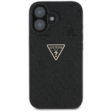Husa de protectie Guess Leather Hot Stamp 4G Pattern Triangle Metal Logo (GUHCP16SPGP4STRK) compatibil cu iPhone 16, Negru