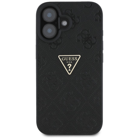 Husa de protectie Guess Leather Hot Stamp 4G Pattern Triangle Metal Logo (GUHCP16SPGP4STRK) compatibil cu iPhone 16, Negru