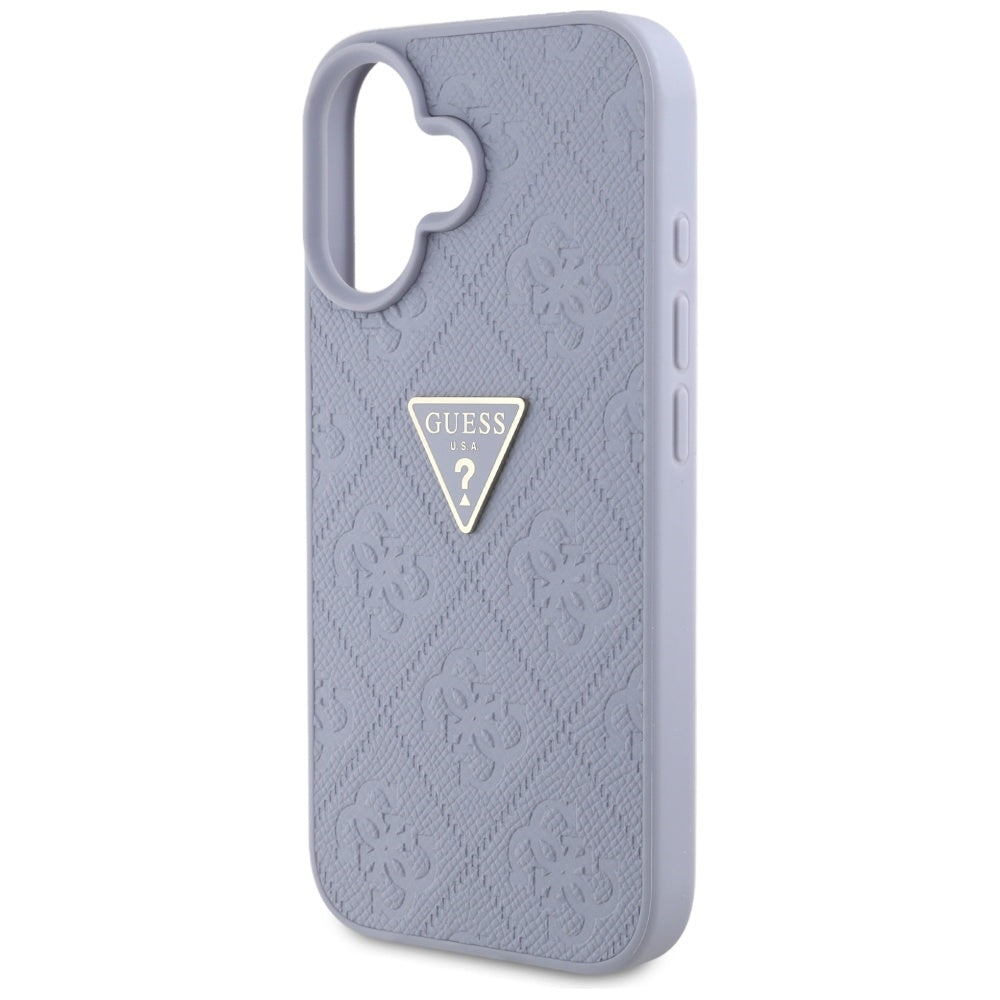 Husa de protectie Guess Leather Hot Stamp 4G Pattern Triangle Metal Logo (GUHCP16SPGP4STRU) compatibil cu iPhone 16, Mov Deschis