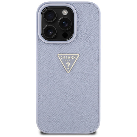 Husa de protectie Guess Leather Hot Stamp 4G Pattern Triangle Metal Logo (GUHCP16XPGP4STRU) compatibil cu iPhone 16 Pro Max, Mov Deschis