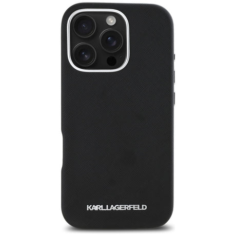Husa de protectie Karl Lagerfeld Saffiano Full Wrapped Elongated Metal Logo MagSafe (KLHMP16XPSAFWMCK) compatibil cu iPhone 16 Pro Max, Negru