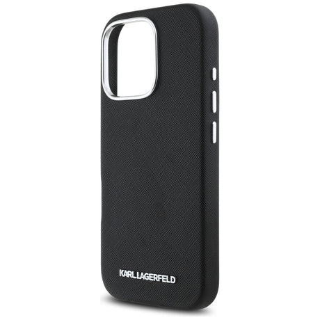 Husa de protectie Karl Lagerfeld Saffiano Full Wrapped Elongated Metal Logo MagSafe (KLHMP16XPSAFWMCK) compatibil cu iPhone 16 Pro Max, Negru