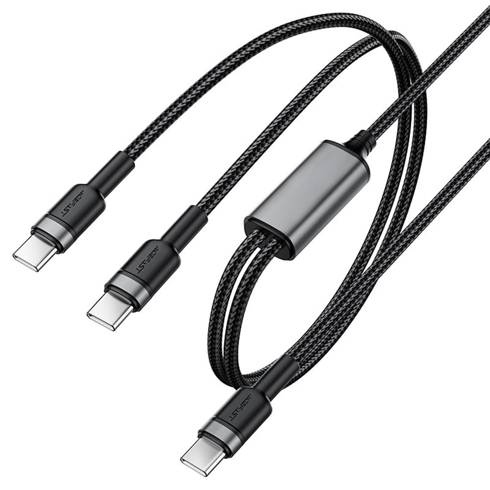 Cablu Acefast 2in1 (C22-02), Fast Charge, Type-C to 2x Type-C, 100W, 5A, Nylon Braid, CE, RoHS, EAC, 1.25m, Negru