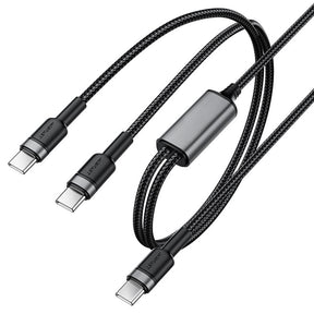 Cablu Acefast 2in1 (C22-02), Fast Charge, Type-C to 2x Type-C, 100W, 5A, Nylon Braid, CE, RoHS, EAC, 1.25m, Negru