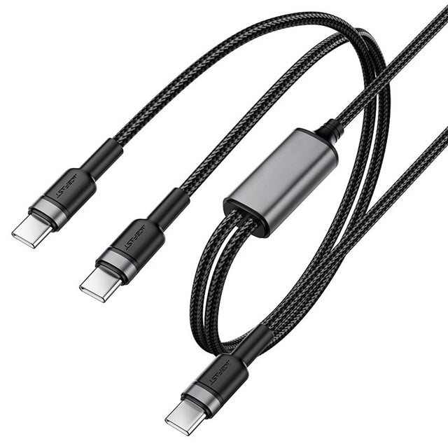 Cablu Acefast 2in1 (C22-02), Fast Charge, Type-C to 2x Type-C, 100W, 5A, Nylon Braid, CE, RoHS, EAC, 1.25m, Negru