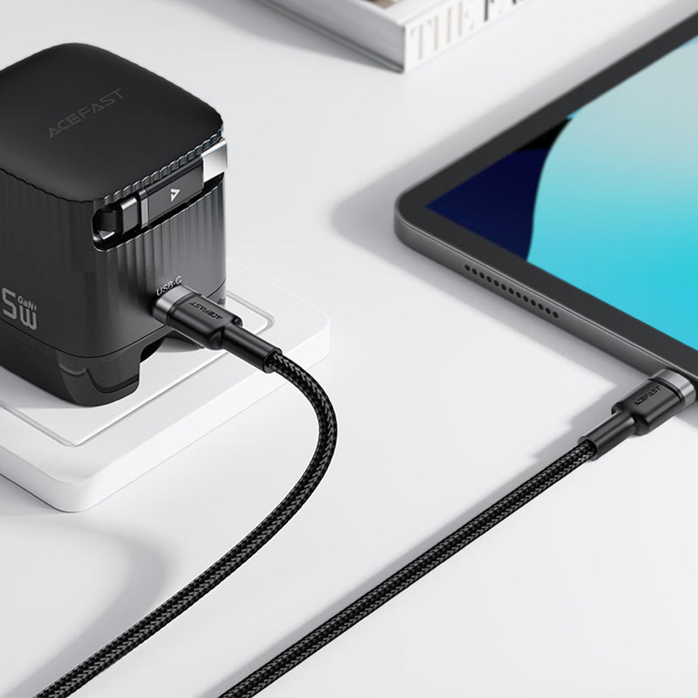 Cablu Acefast 2in1 (C22-02), Fast Charge, Type-C to 2x Type-C, 100W, 5A, Nylon Braid, CE, RoHS, EAC, 1.25m, Negru
