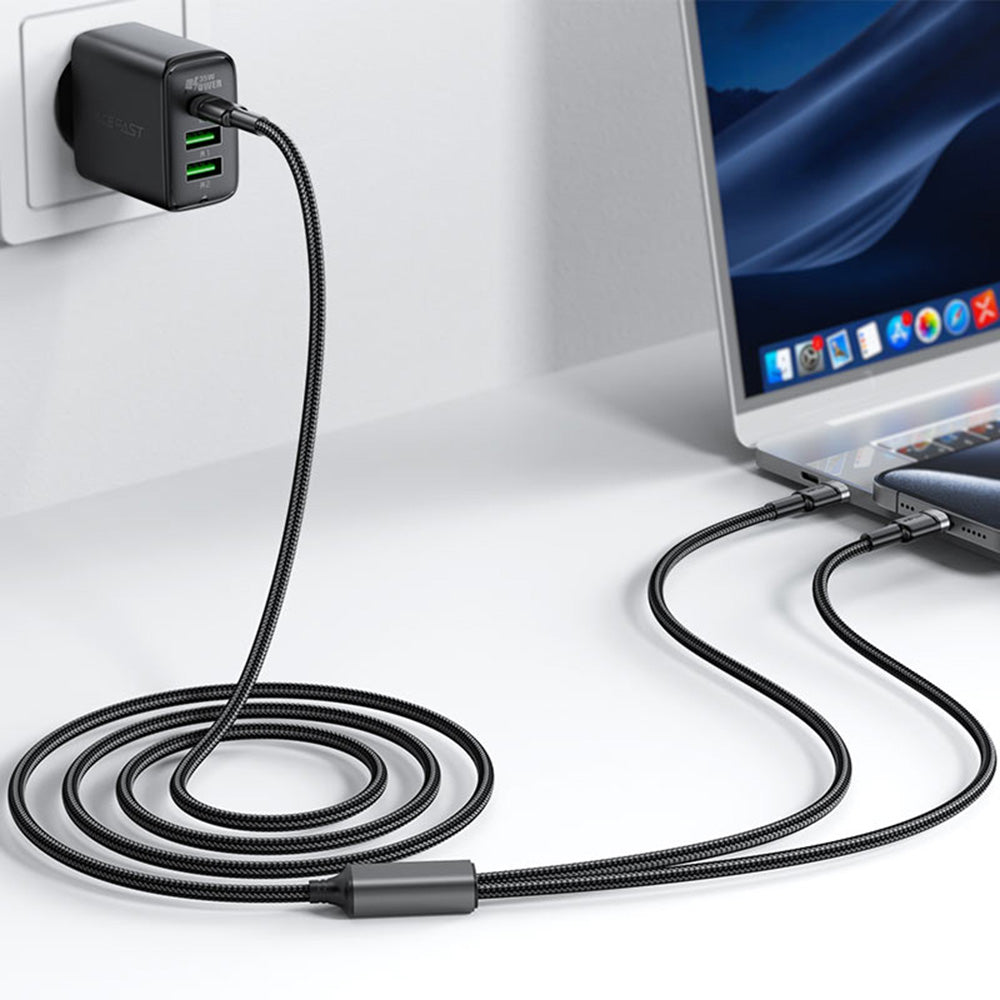 Cablu Acefast 2in1 (C22-02), Fast Charge, Type-C to 2x Type-C, 100W, 5A, Nylon Braid, CE, RoHS, EAC, 1.25m, Negru