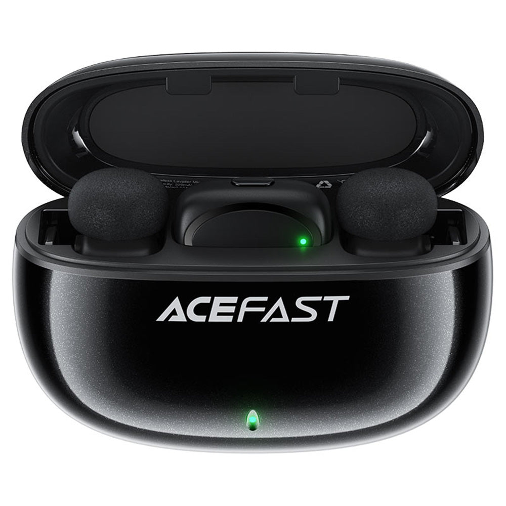 Casti Acefast Wireless Lavalier Microphones (R2), Type-C, 360°, Noise Reduction, Dual-mic Rec, 300mAh, Ultra-low Latency, Negru