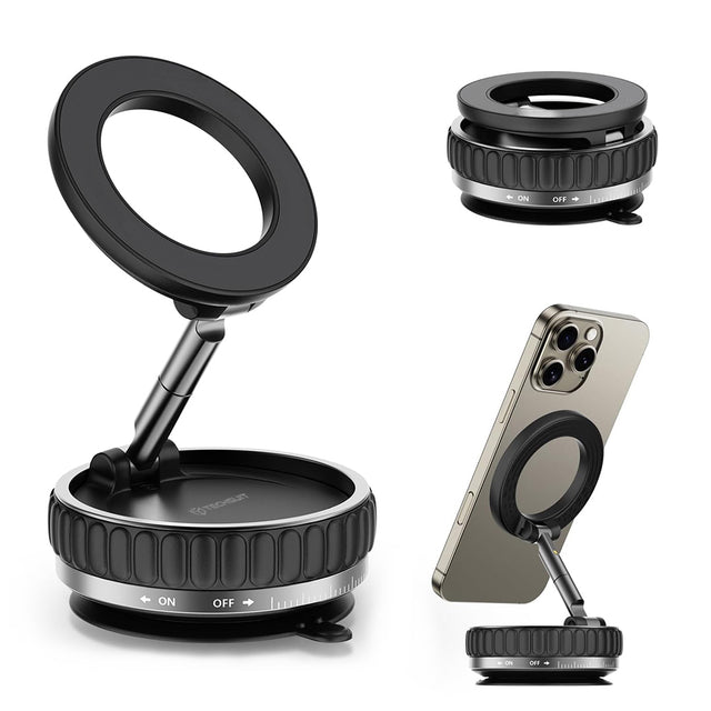 Suport Techsuit Premium VacuumGripX (S15), for Dashboard, Magnetic, N55, 360° Adjustable, Foldable, Negru