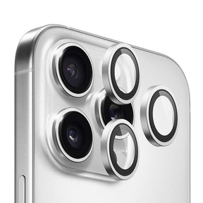 Folie de protectie Blueo Original Metal Frame Lens compatibil cu iPhone 16 Pro / iPhone 16 Pro Max, Argintiu Titanium