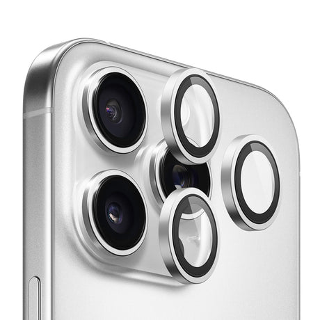 Folie de protectie Blueo Original Metal Frame Lens compatibil cu iPhone 16 Pro / iPhone 16 Pro Max, Argintiu Titanium