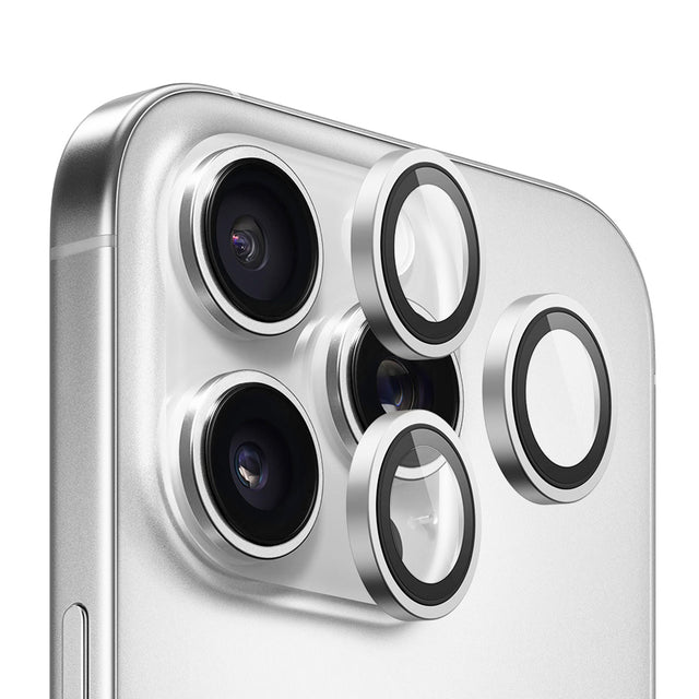 Folie de protectie Blueo Original Metal Frame Lens compatibil cu iPhone 16 Pro / iPhone 16 Pro Max, Argintiu Titanium
