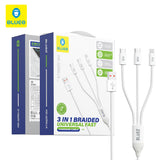 Cablu Blueo 3in1, USB to 2x Type-C, Lightning, Fast Charging, Nylon Braided, 60W, 1.2m, Alb