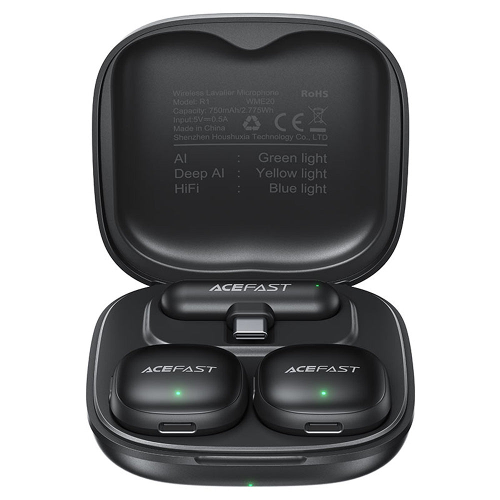 Casti Acefast Wireless Lavalier Microphones (R1), Type-C, 360° Pickup Range, Noise Reduction, 750mAh, Ultra-low Latency, Negru