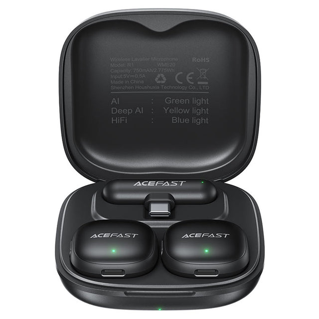 Casti Acefast Wireless Lavalier Microphones (R1), Type-C, 360° Pickup Range, Noise Reduction, 750mAh, Ultra-low Latency, Negru