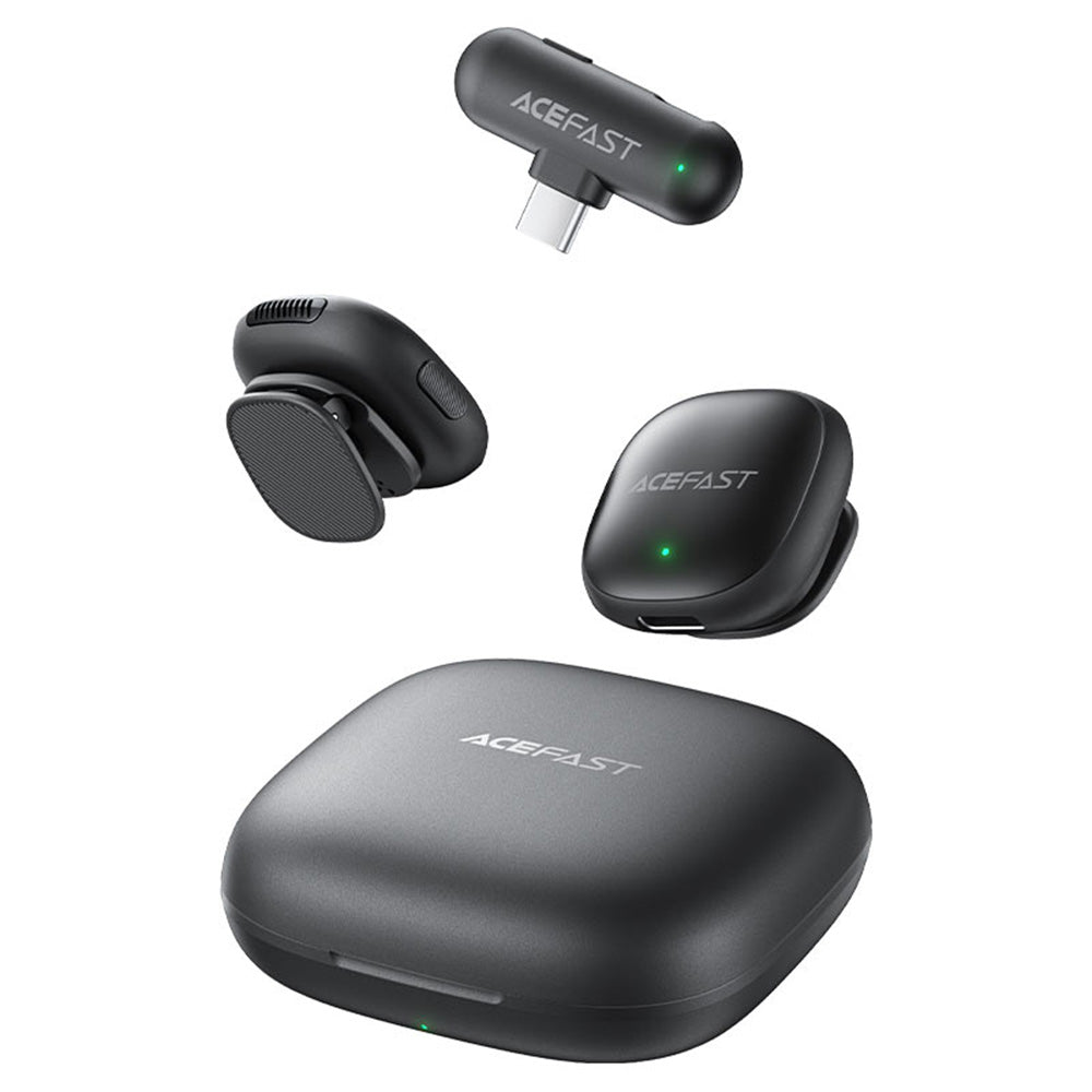 Casti Acefast Wireless Lavalier Microphones (R1), Type-C, 360° Pickup Range, Noise Reduction, 750mAh, Ultra-low Latency, Negru