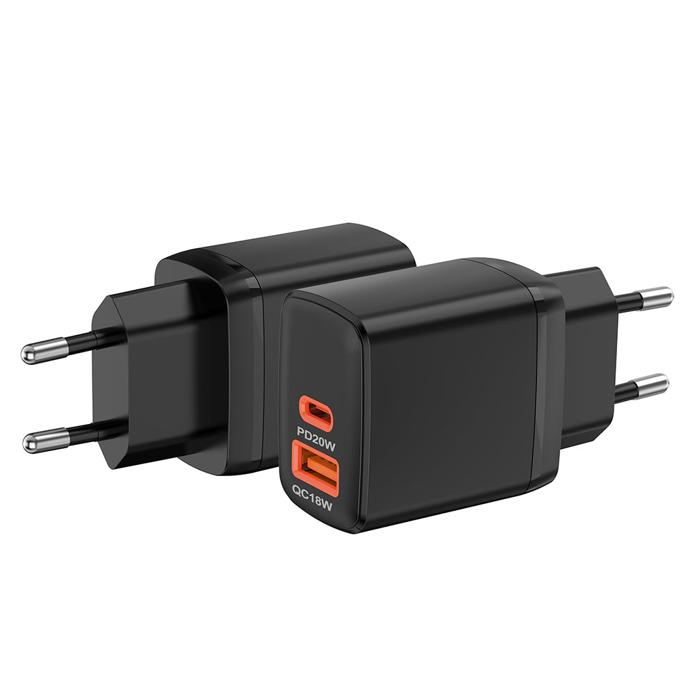 Incarcator Techsuit Duonix20W (CH2), Type-C, USB, Dual Travel Charger 20W, Negru