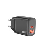 Incarcator Techsuit Duonix30W (CH1), Type-C, USB, Dual Travel Charger 30W, Negru