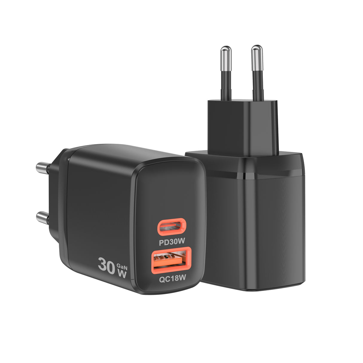Incarcator Techsuit Duonix30W (CH1), Type-C, USB, Dual Travel Charger 30W, Negru