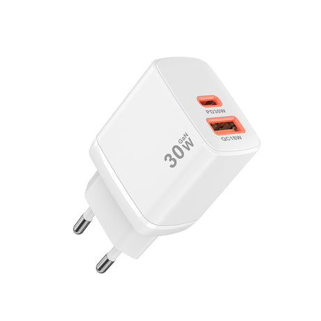 Incarcator Techsuit Duonix30W (CH1), Type-C, USB, Dual Travel Charger 30W, Alb
