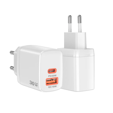 Incarcator Techsuit Duonix30W (CH1), Type-C, USB, Dual Travel Charger 30W, Alb