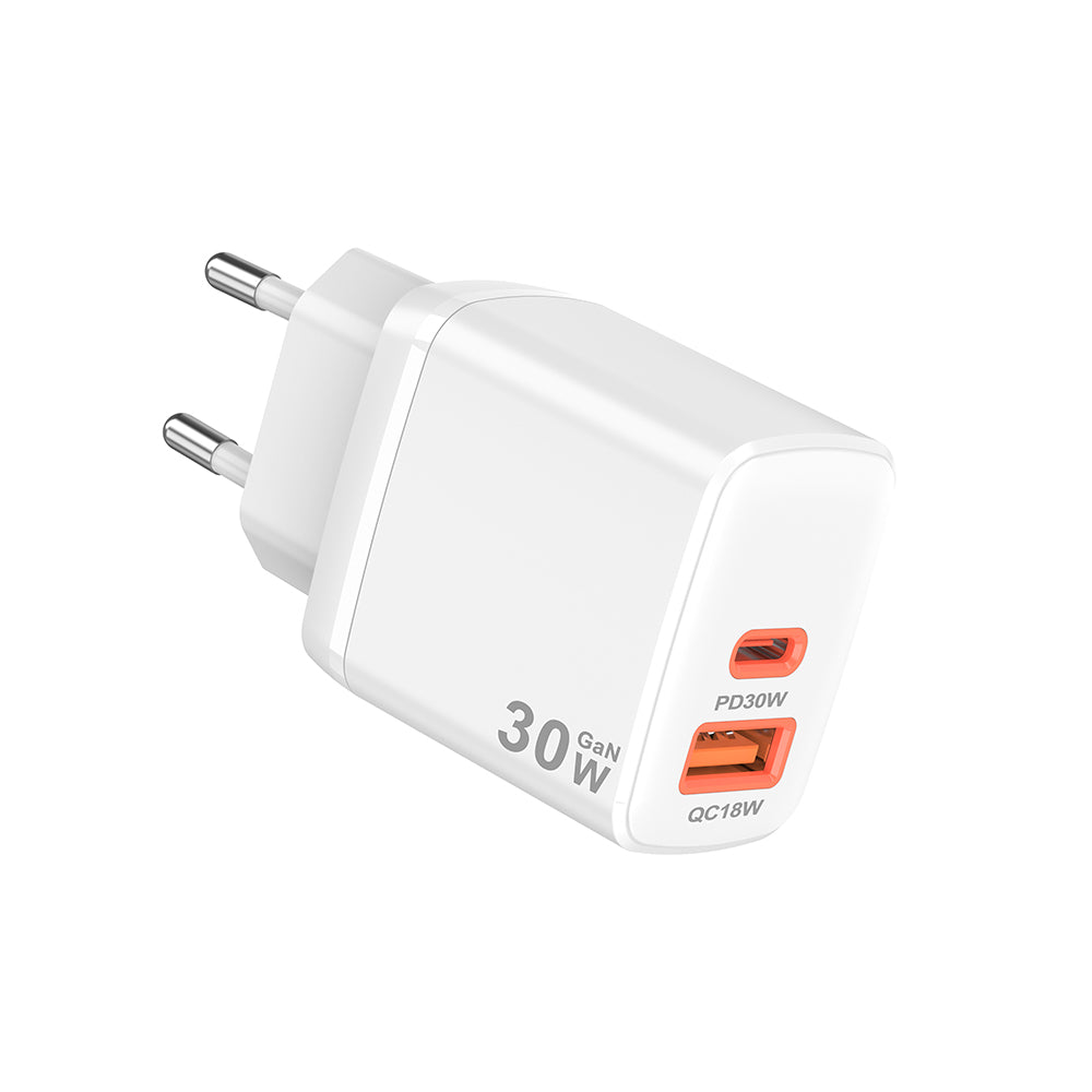 Incarcator Techsuit Duonix30W (CH1), Type-C, USB, Dual Travel Charger 30W, Alb