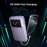 Baterie externa Ugreen PB511 (35604B), USB, Type-C with Built-in Cable, 10000mAh, 30W, Mov