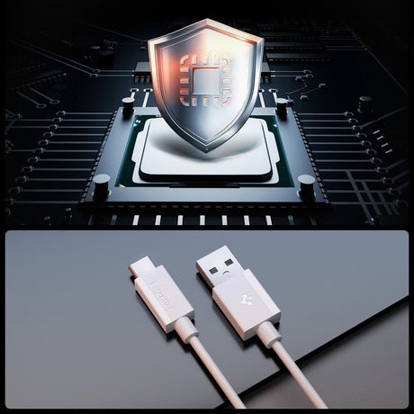 Cablu Spigen Essential EB6020AC (ACA08716), Fast Charging, USB to Type-C, 60W, 480Mbps, 2m, Alb