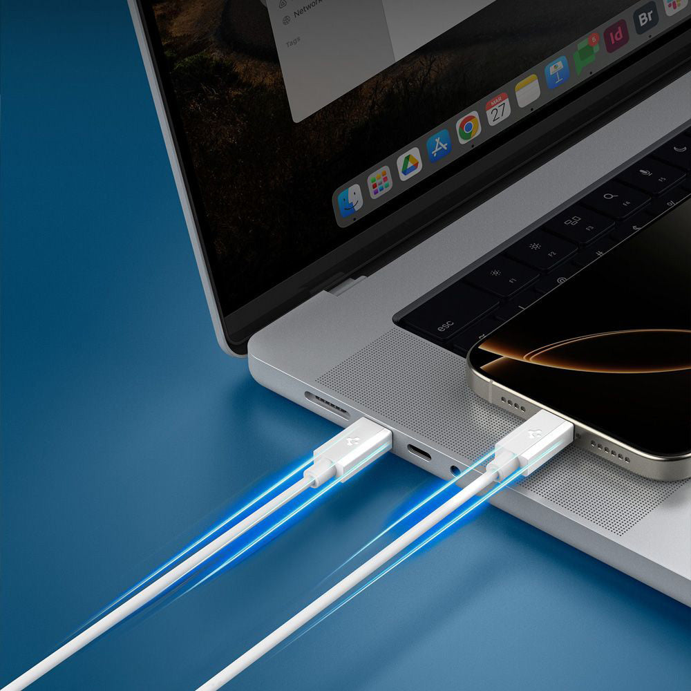 Cablu Spigen Essential EB6010CC (ACA08717), Fast Charging, 2x Type-C, 60W, 480Mbps, 1m, Alb