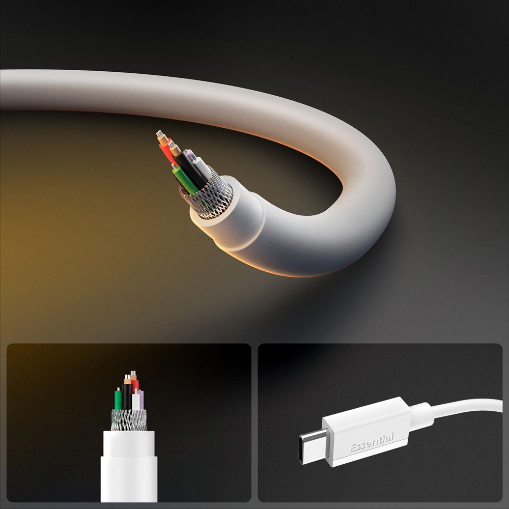 Cablu Spigen Essential EB6020CC (ACA08719), Fast Charging, 2x Type-C, 60W, 480Mbps, 2m, Alb