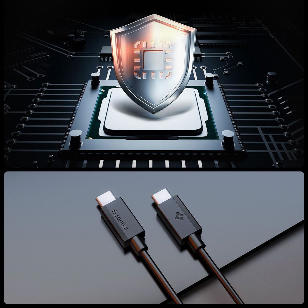 Cablu Spigen Essential EB6020CC (ACA08720), Fast Charging, 2x Type-C, 60W, 480Mbps, 2m, Negru