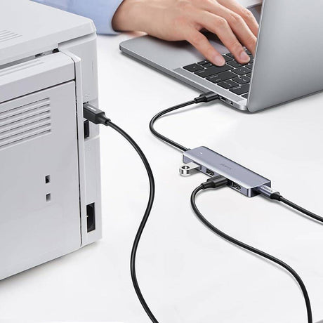Hub/Dock Ugreen Docking Station CM512 (50985), USB to 4x USB3.0, 1x Micro-USB, Plug & Play, 5Gbps, 0.15m, Gri Spatial